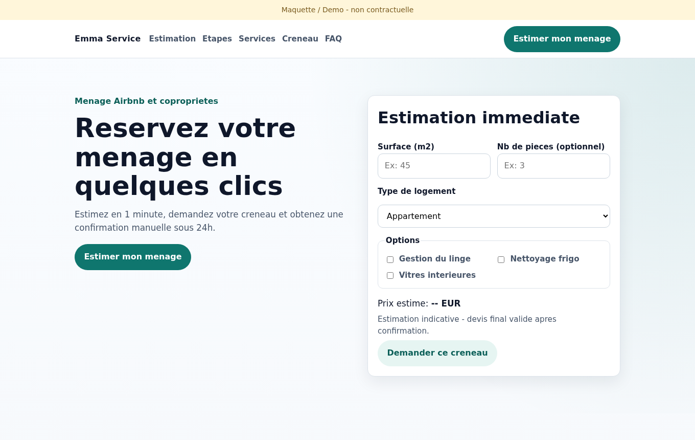 Emma Service landing page screenshot