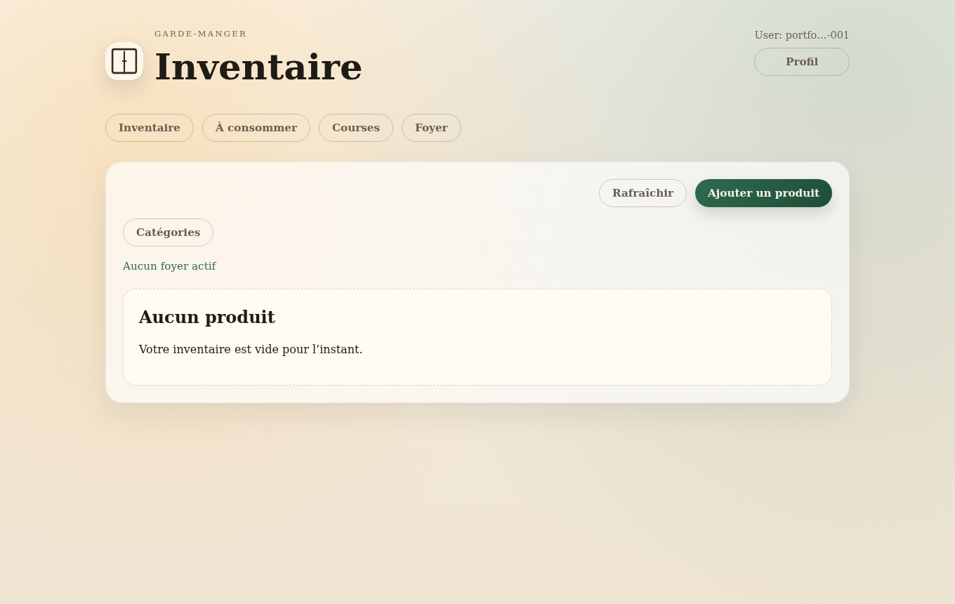 Garde-manger inventory screen with multiple products